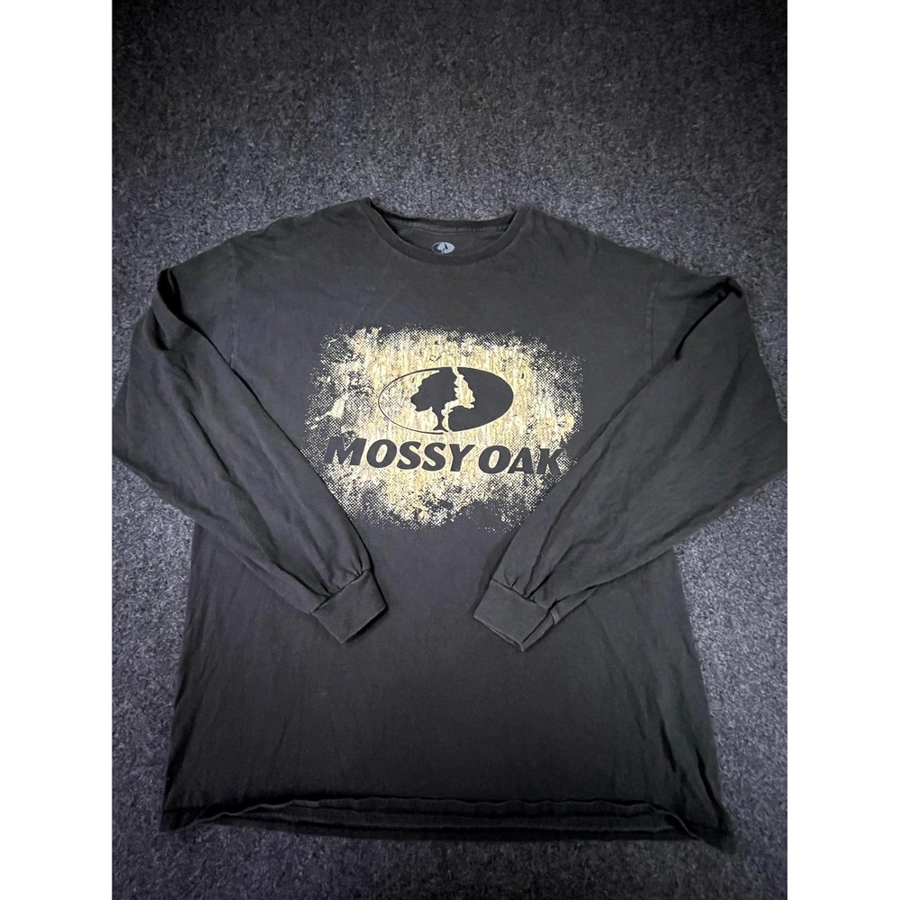 Mossy Oak Shirt Boys XL Black Hunting Camo Logo Graphic Print Cotton Long Sleeve